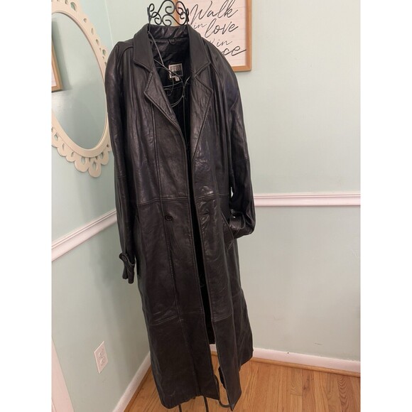 Vtg Pelle Cuir Black Leather Long Jacket Duster, Size M Cosplay Goth Luxury - Picture 1 of 6